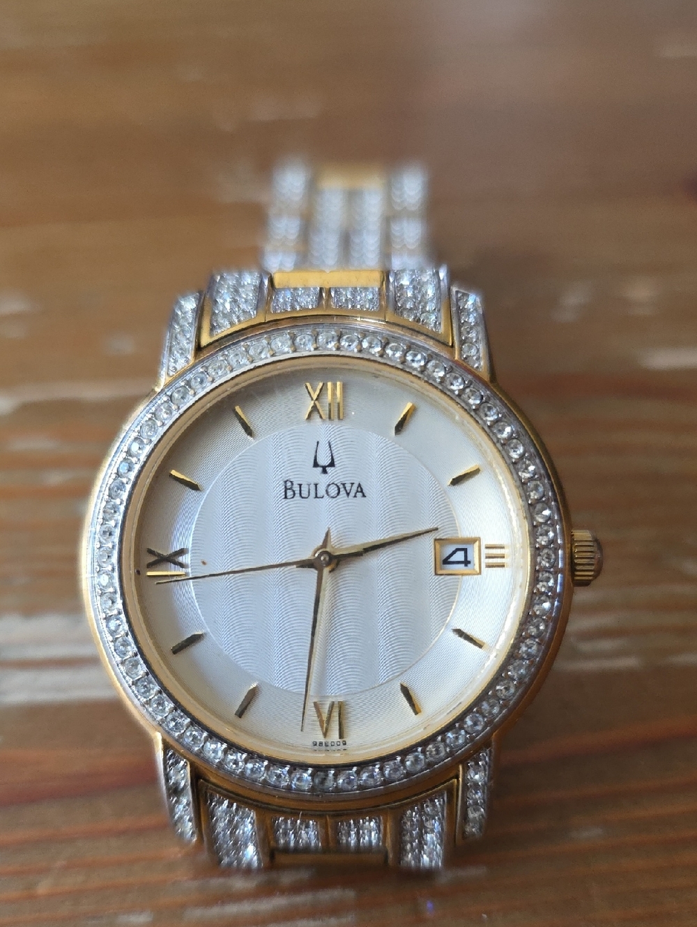 Bulova Two-Tone Gold and Silver Crystal Bezel Men's Dress Watch